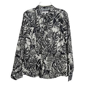 Foxcroft Women's Wrinkle Free Black & White Palm Leaf Button Down Shirt Size 6P